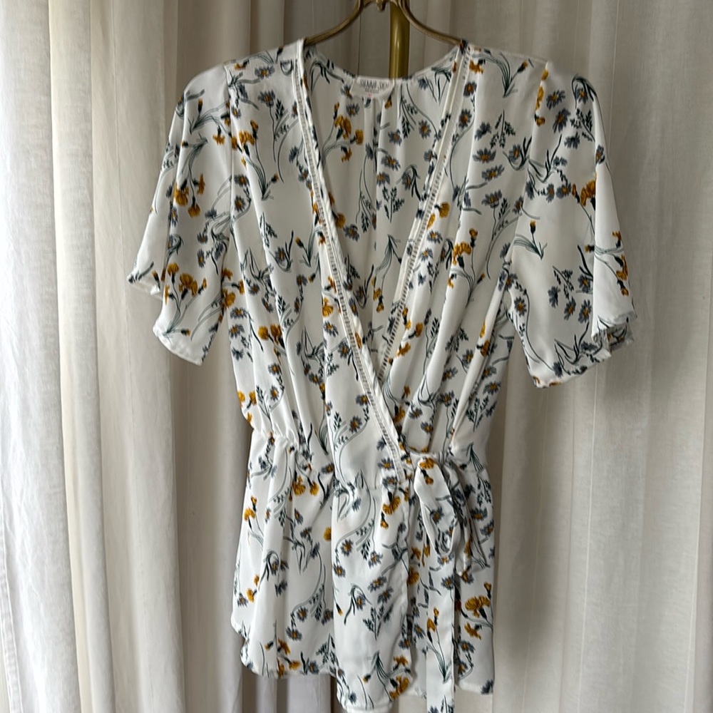 Sienna Sky Cream Flutter Sleeve Wrap Blouse